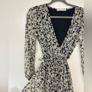 Abercrombie black and cream floral wrap dress